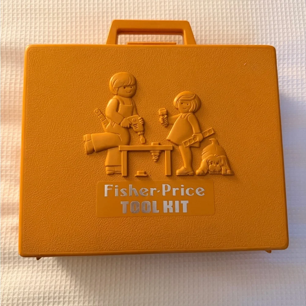 Vintage 1977 Fisher-Price Orange Tool Kit with accessories